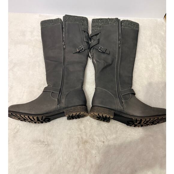 Tall Shaft Boots with Knit Cuff Top with Buckle Zip in Back S8 Vegan - Picture 2 of 7